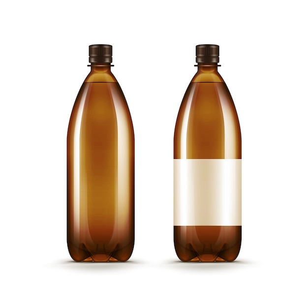 Vector vector blank brown plastic water beer kvass bottle