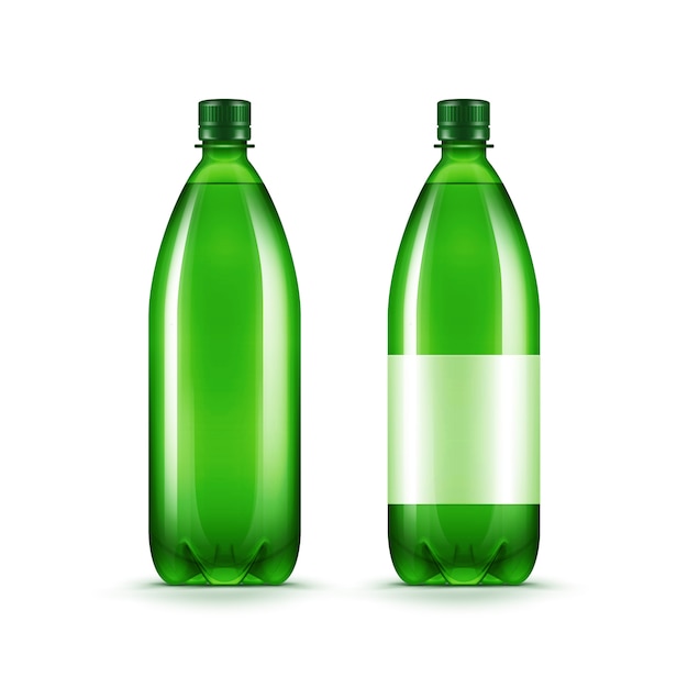 Vettore bottiglia di acqua di plastica verde in bianco di vettore isolata