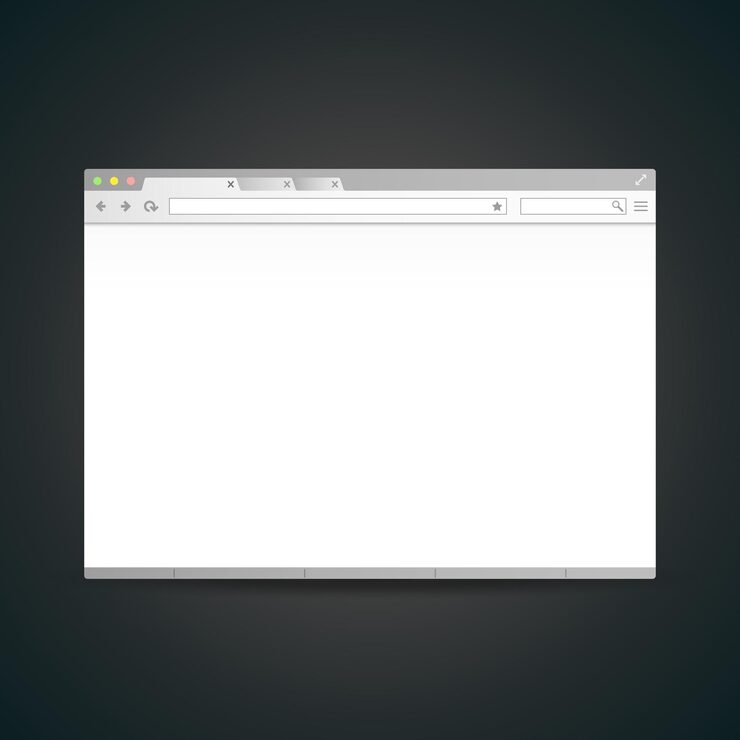 Vector vector blank open web browser window frame template with navigation buttons realistic illustration mock up with shadow design isolated on dark background