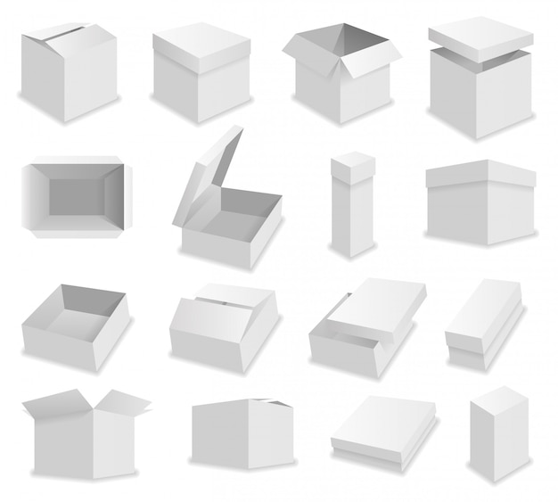 Векторные пустые реалистичные открытые упаковочные коробки