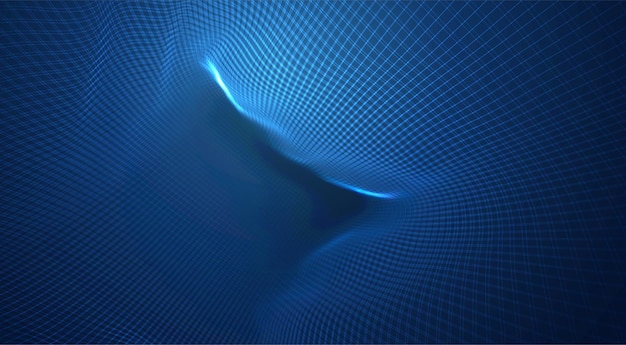 Vector blauwe achtergrond van 3d veelhoekig gaas, bochten, golven en stromen
