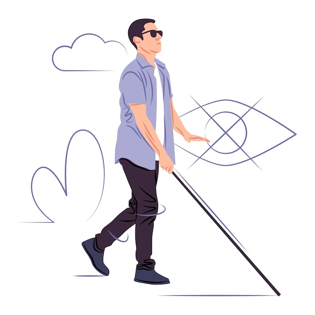 Vector vector blind man in shadow of sharp lines style