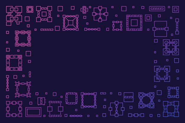 ベクトル Blockchain 概念水平カラフルなアウトライン フレーム