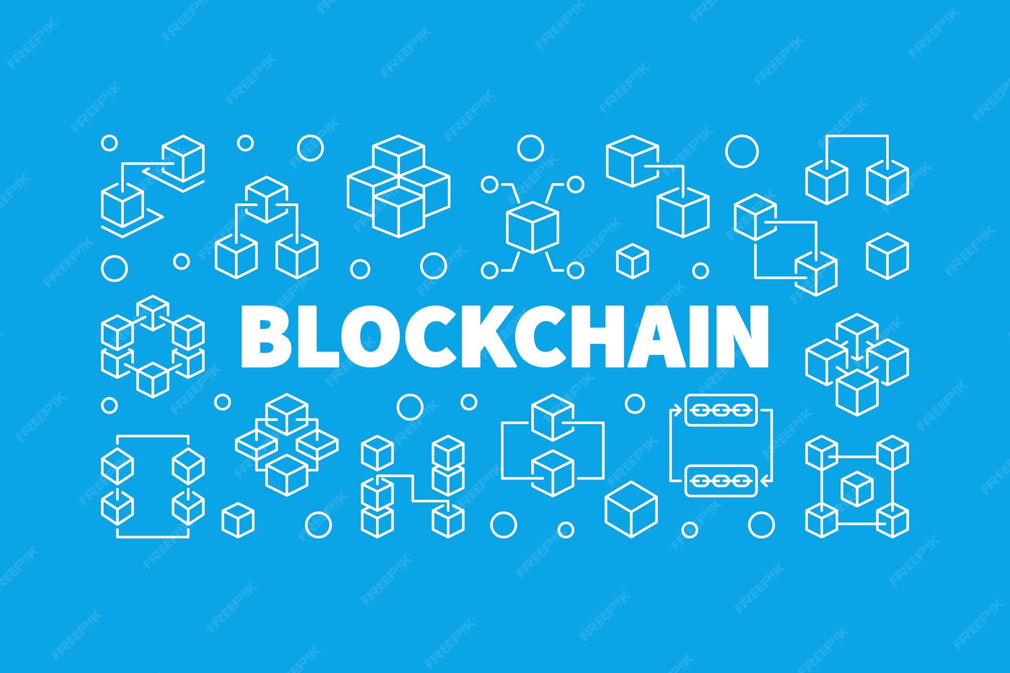 Premium Vector | Vector blockchain concept horizontal outline illustration