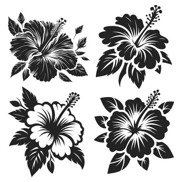 Vector bloem icoon illustratie set van decoratieve hibiscus bloem silhouetten