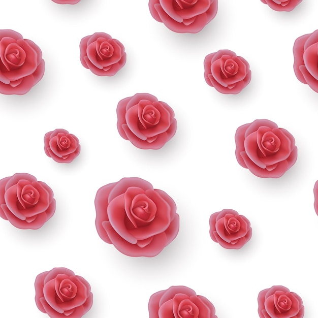 Vector bloem naadloos patroon roze realistische 3d rozen op witte bloemen naadloze achtergrond bruiloft concept bloemen illustratie voor Dreeting kaart uitnodiging textiel behang bloem ontwerp