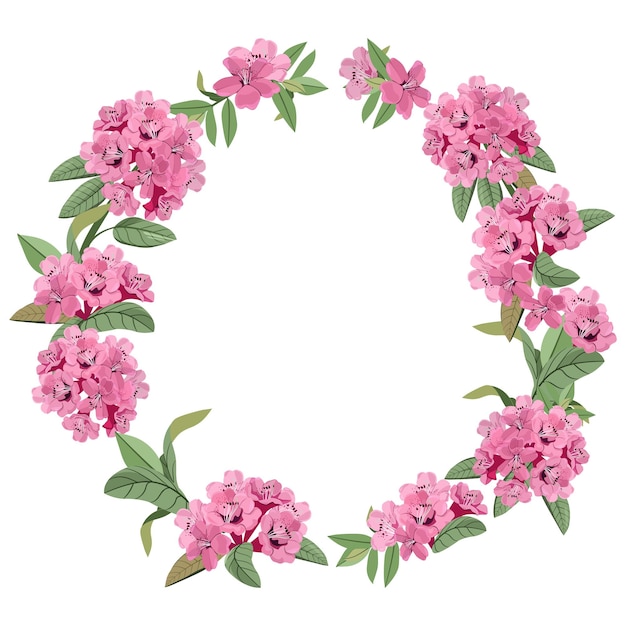 Vector bloemen krans van rododendron bloemen op een witte geïsoleerde achtergrond Bloem frame voor groeten uitnodigingen ontwerp van bruiloft kaarten