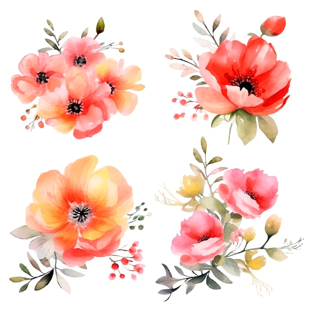 Vector vector bloemen waterverf set