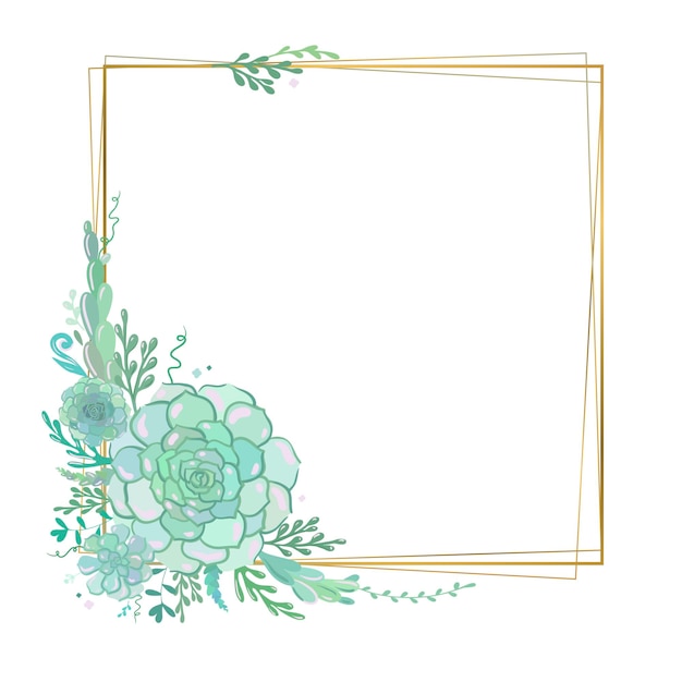 Vector bloemenframe met vetplanten elegant gouden vierkant frame met sappige bloemen