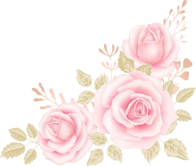 Vector bloemstuk. Roze rozen illustraties, Floral illustraties, bruiloft rozen