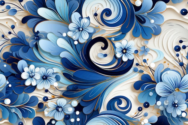 Vector bloemtextuurpatroon met bloemen Abstract blauw papier met bloempatroon versierde achtergrond