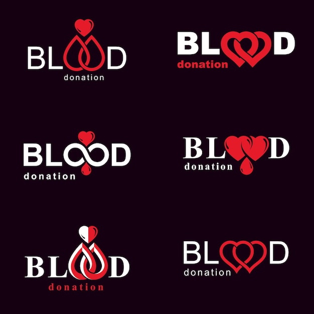 Vector blood donation conceptual illustrations collection. Healthcare and medical treatment concepts for use in pharmaceutical business.