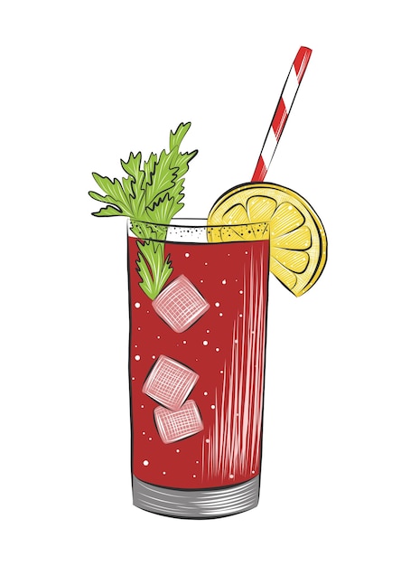 Cocktail alcolico vector bloody mary per il menu dei poster schizzo disegnato a mano della bevanda