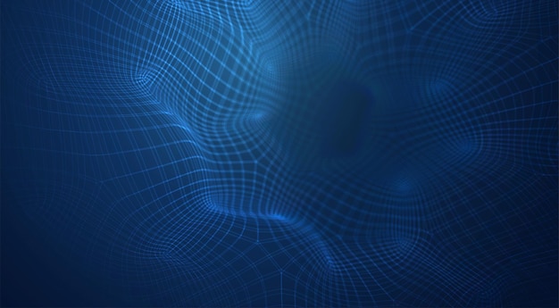 Vector blue background of 3d polygonal mesh, bends, waves and flows