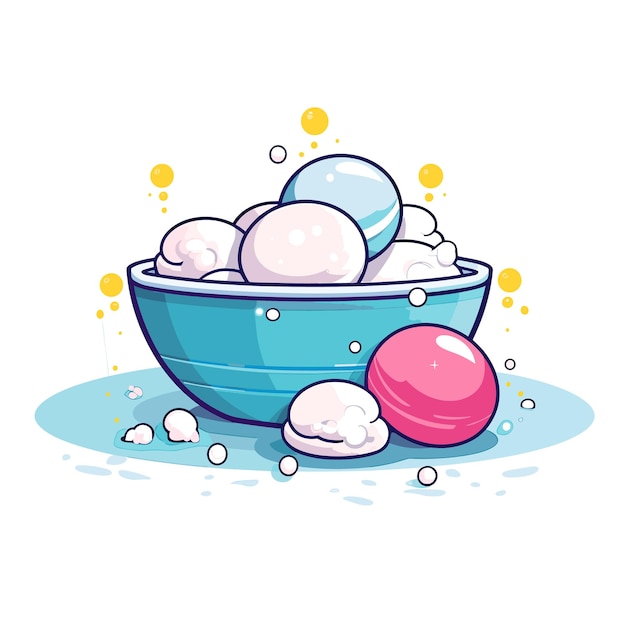 Vector of a blue bowl filled with eggs on top of a table