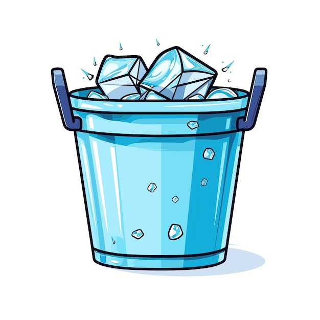 Vettore vettore di un secchio blu pieno di ghiaccio e acqua