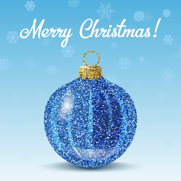 Vector blue christmas ball on snowflakes background