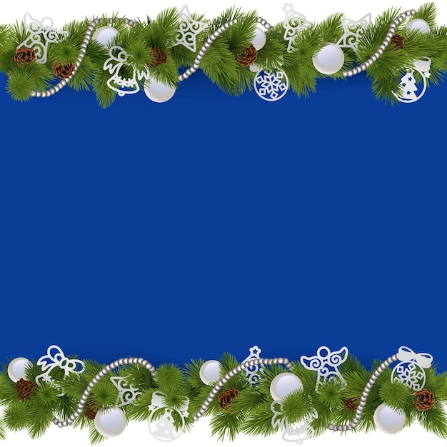 Vector blue christmas border with beads isolated on white background