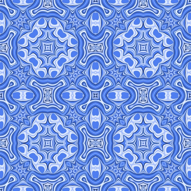 섬유 도자기 및 포장지 사이키델릭 최면 추상 장식 원활한 패턴을 위한 벡터 파란색 아줄레호스 스타일