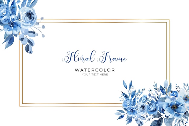 Vector vector blue floral frame with watercolor