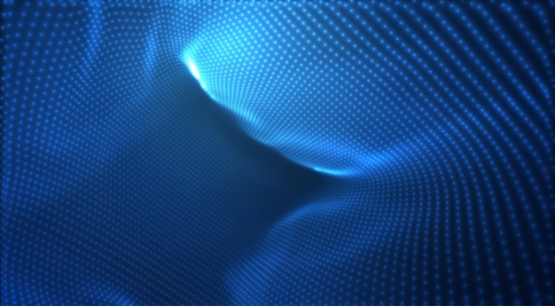 Vector blue glowing data stream in virtual space