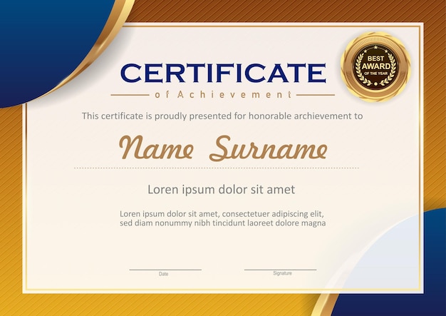 Vector blue and gold certificate template