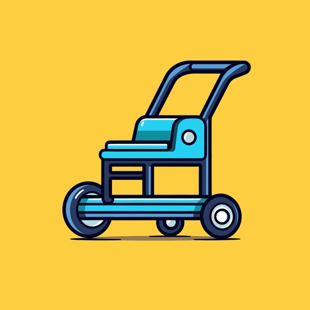 Vector of a blue lawn mower on a vibrant yellow background