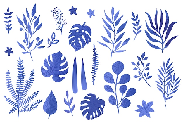вектор синие листья с акварельным стилем