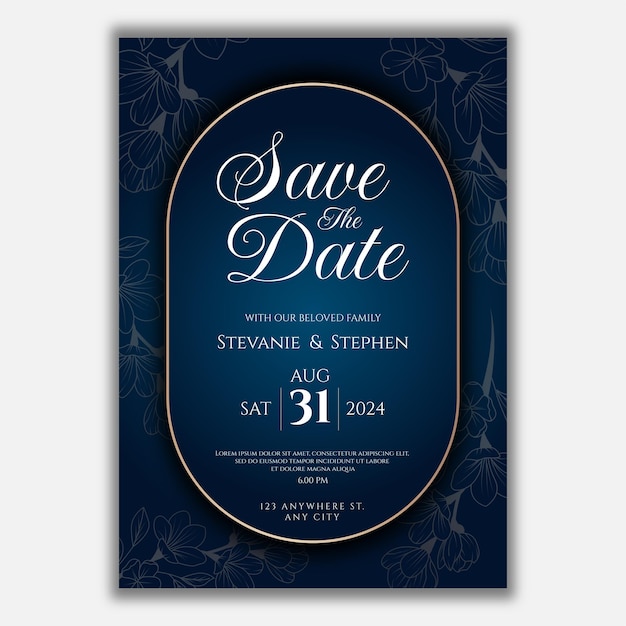 vector blue luxury vintage wedding invitation template