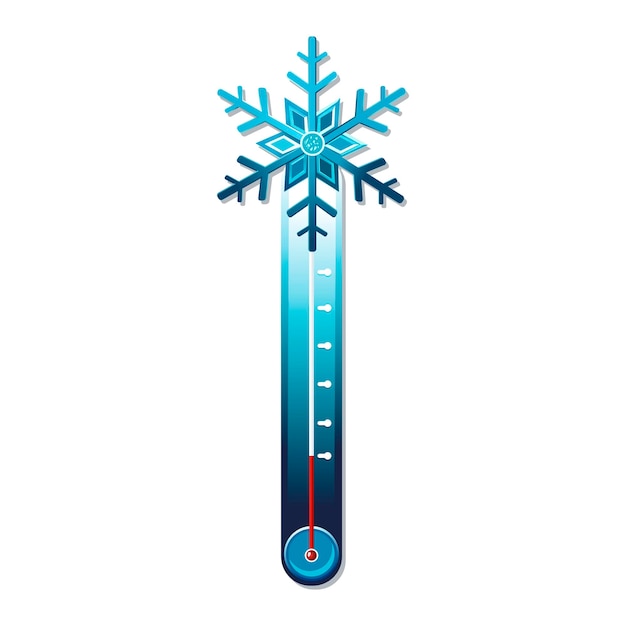 Vector blue thermometer in cold winter weather conditions Icon with symbol snowflake in flat design