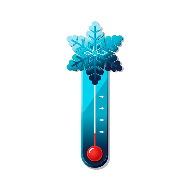 Vector blue thermometer in cold winter weather conditions Icon with symbol snowflake in flat design