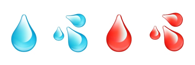 Vector blue water drop icon set. illustration vector graphic of water drop. red blood drop.