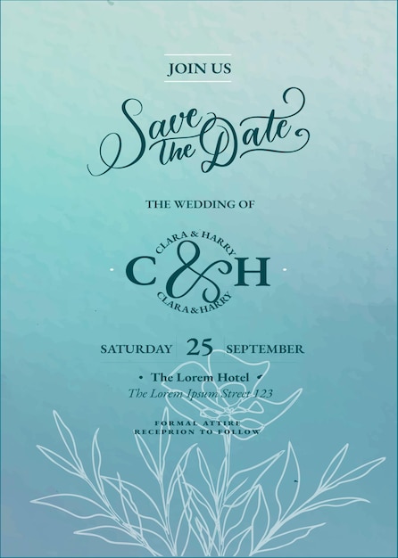 vector blue watercolor with elegant floral border for elegant wedding invitation free