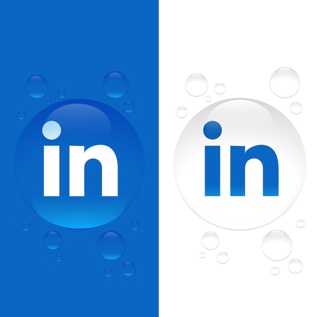 Vector vector blue and white bubble background with linkedin word icon