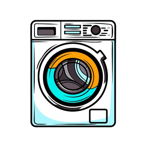 Vector of a blue and yellow front loading washing machine a modern