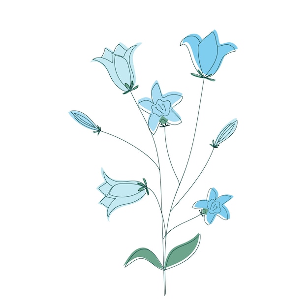 Vector bluebell flower with outlined silhouette isolated on white background Design for Logo