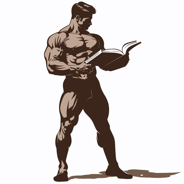 Vector bodybuilder man die een boek leest op een witte achtergrond generatieve ai