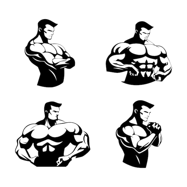 Vector bodybuilder silhouette muscle set