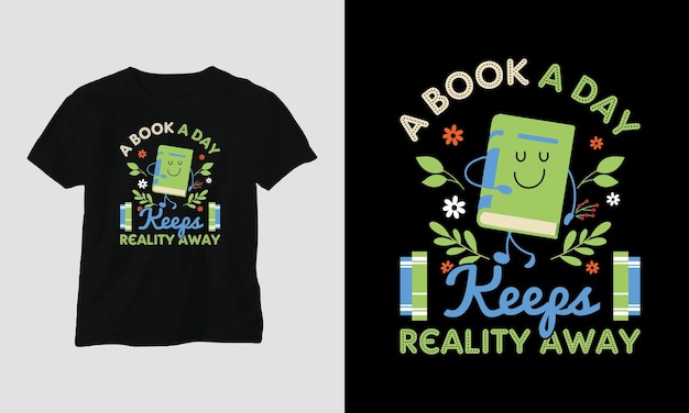 Vector boek minnaar t shirt design, typografie met een mooie illustratie van boeken