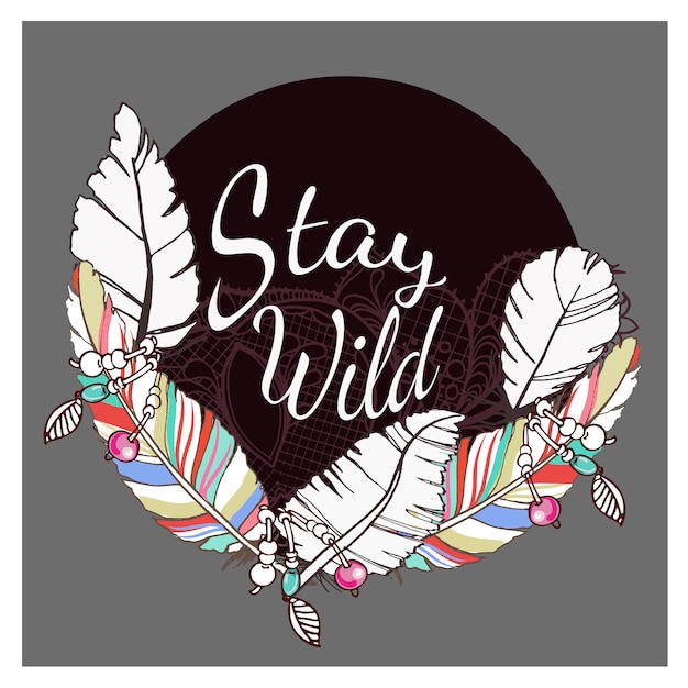 Vector vector boho chic blijf wild illustratie