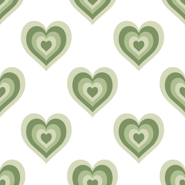 Vector boho green palette aesthetic trendy heart shape seamless pattern