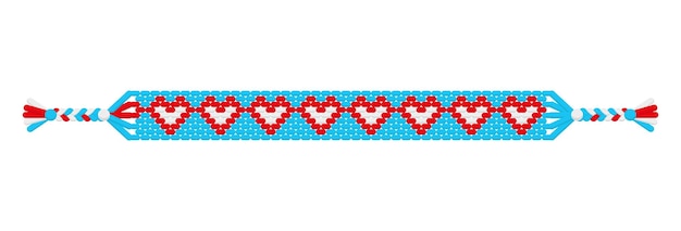 Vector boho love handmade hippie friendship bracelet of blue, white and red threads.