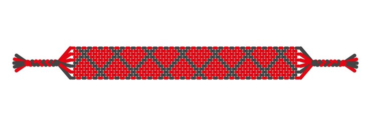 Vector vector boho love handmade hippie friendship bracelet of red and black threads. macrame normal pattern. valentine's day and free love