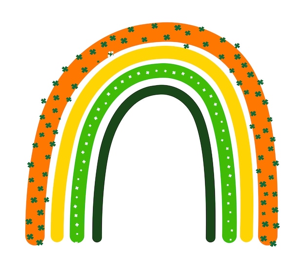 オレンジとグリーンの鮮やかな色合いを特徴とし、幸運のクローブで飾られたベクター自由奔放に生きる虹のデザイン
