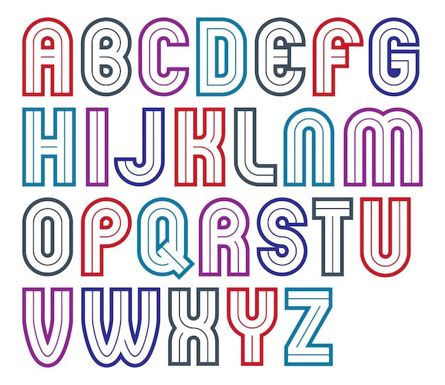 Vector bold upper case alphabet letters collection made with white lines, can be used in poster design as newspaper advertising