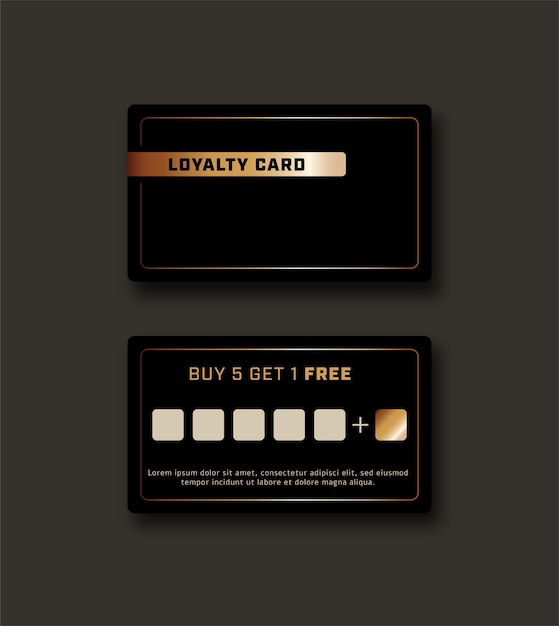 Vector bonus card loyalty card template on black background with golden luxury minimalistic design