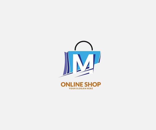 Vector boodschappentas met Letter m Fast Shopping pictogram Creative Fast Shop Shopping logo sjablonen