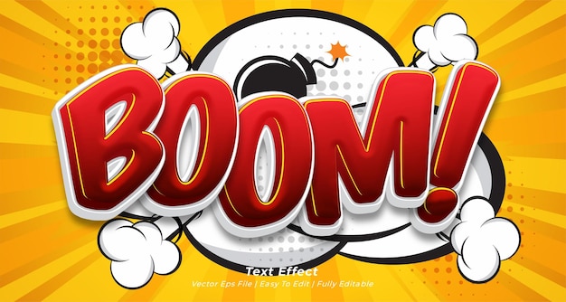 Boom vettoriale effetto testo pop art modificabile fumetto e fumetto stile testo