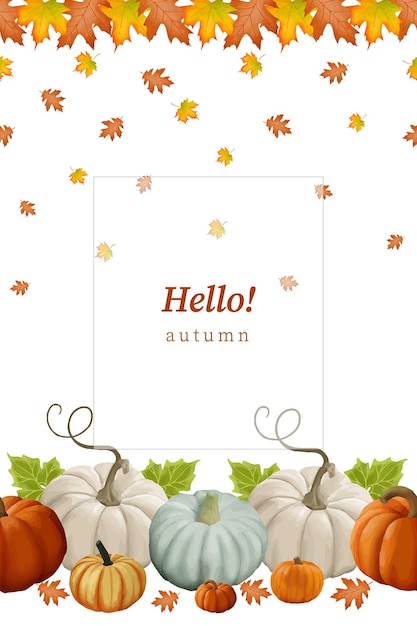 Vector vector border with maple leaves oak leaves and pumpkins