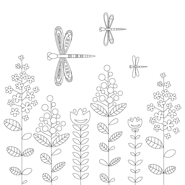 Vector botanic line art page for coloring books